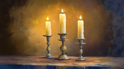 Three Candles on Holders