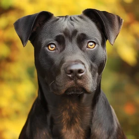 Black Dog Portrait with Autumn Foliage