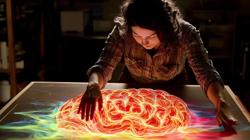 Woman and Glowing Brain Art