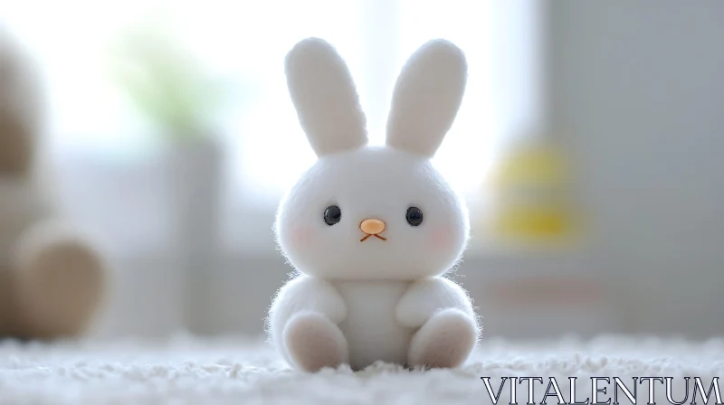 Fluffy Bunny Toy on Soft Background AI Image