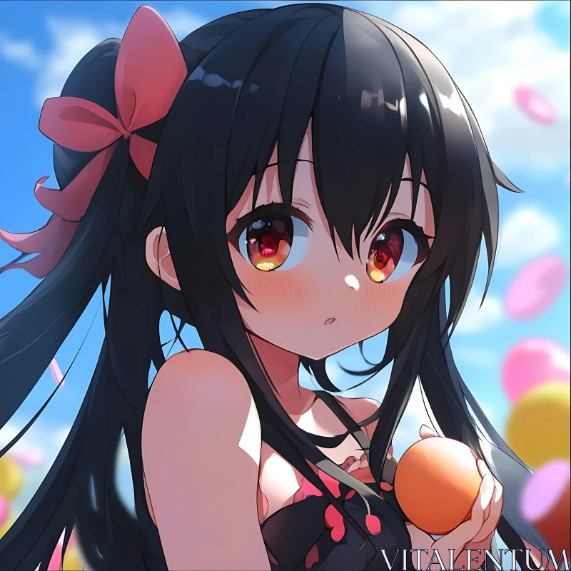 Cute Anime Character with Black Hair AI Image