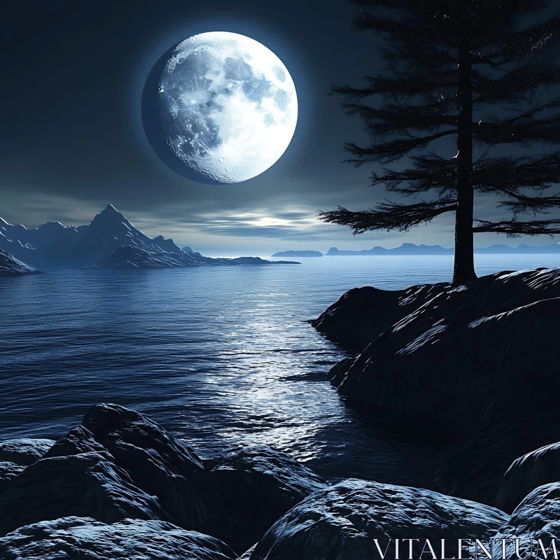 AI ART Tranquil Night Seascape with Moon