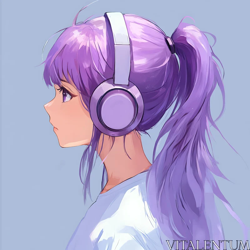 Purple Haired Anime X Character with Headphones AI Image