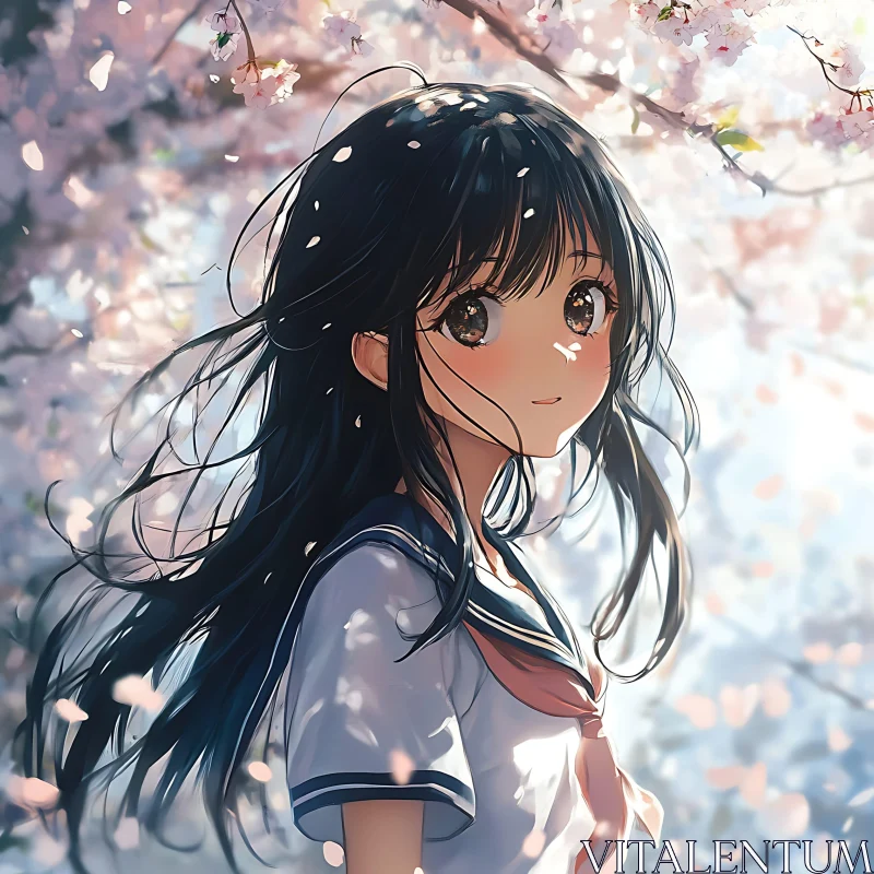 Springtime Anime Art with Cherry Blossoms AI Image