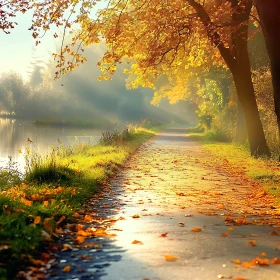 Autumn Path by the Lake