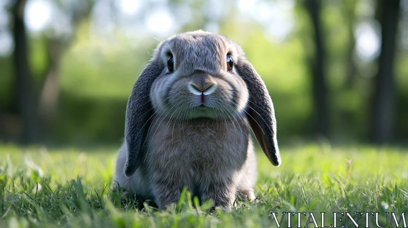 Grey Rabbit in Grass AI Image