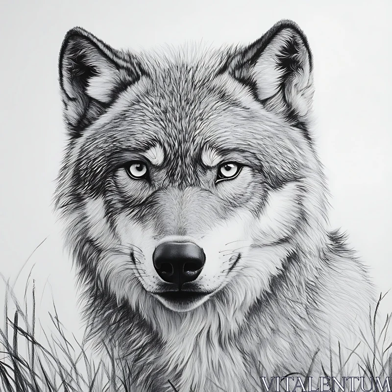 Detailed Wolf Face Monochrome Drawing AI Image