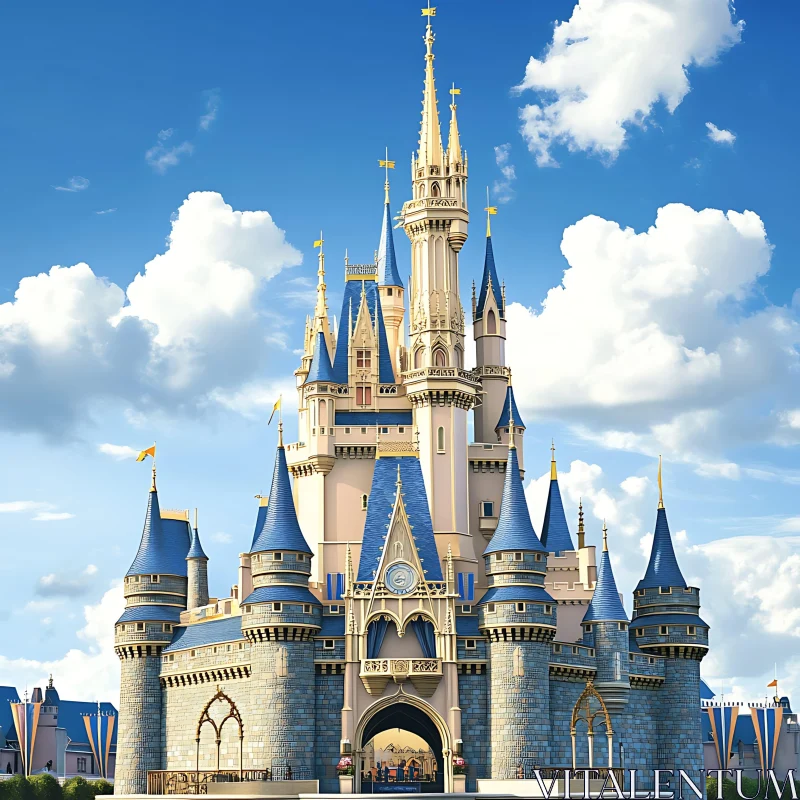 Magical Castle Amidst Fluffy Clouds AI Image