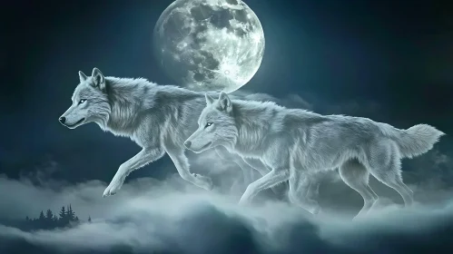 Ethereal Wolves in the Night Mist