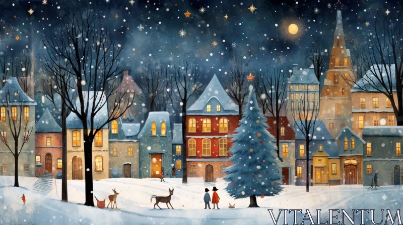 AI ART Magical Christmas Eve in a Snowy Village