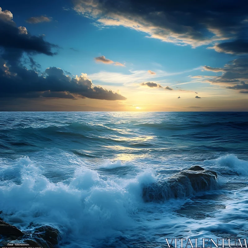 Waves at Sunset - Ocean View AI Image