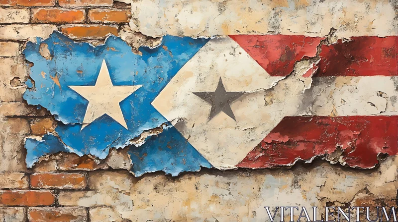 AI ART Textured Flag and Brick Wall Painting