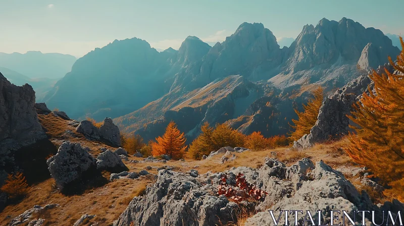 Autumnal Mountain Landscape AI Image