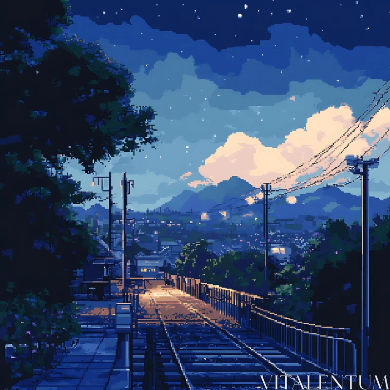 Railway to Starry Night City AI Image