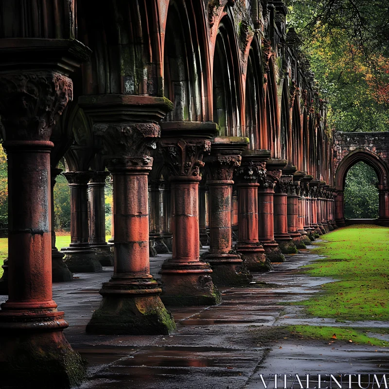 Historic Gothic Cloister with Medieval Architecture AI Image