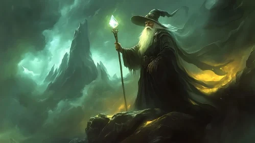 Enchanting Wizard Scene with Glowing Staff
