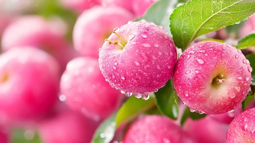 Close-up of Ripe Pink Apples on Tree