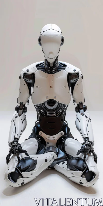 Futuristic Cyborg Sitting in Meditation AI Image