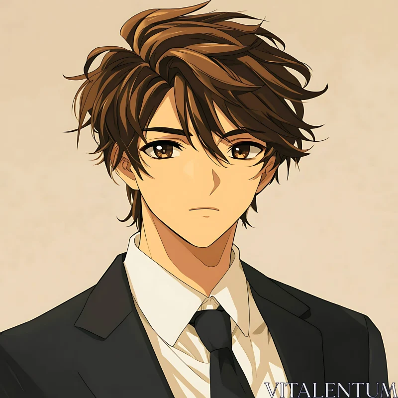 AI ART Anime Drawing of a Man with Brown Hair in Formal Attire