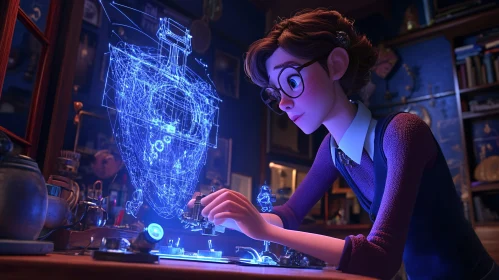 Woman Innovating with Hologram Technology