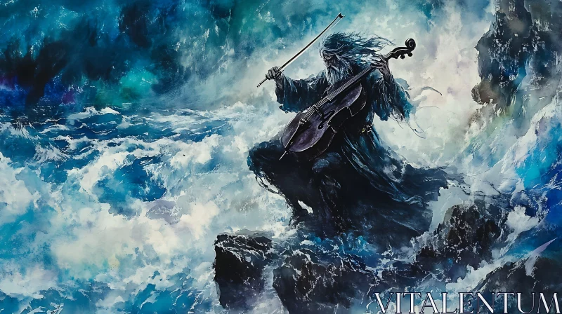 AI ART Tempestuous Tunes: Cello in the Storm