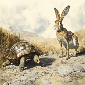 Tortoise and Hare Fable Art