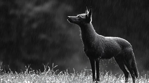 Canine Silhouette in Rainy Weather