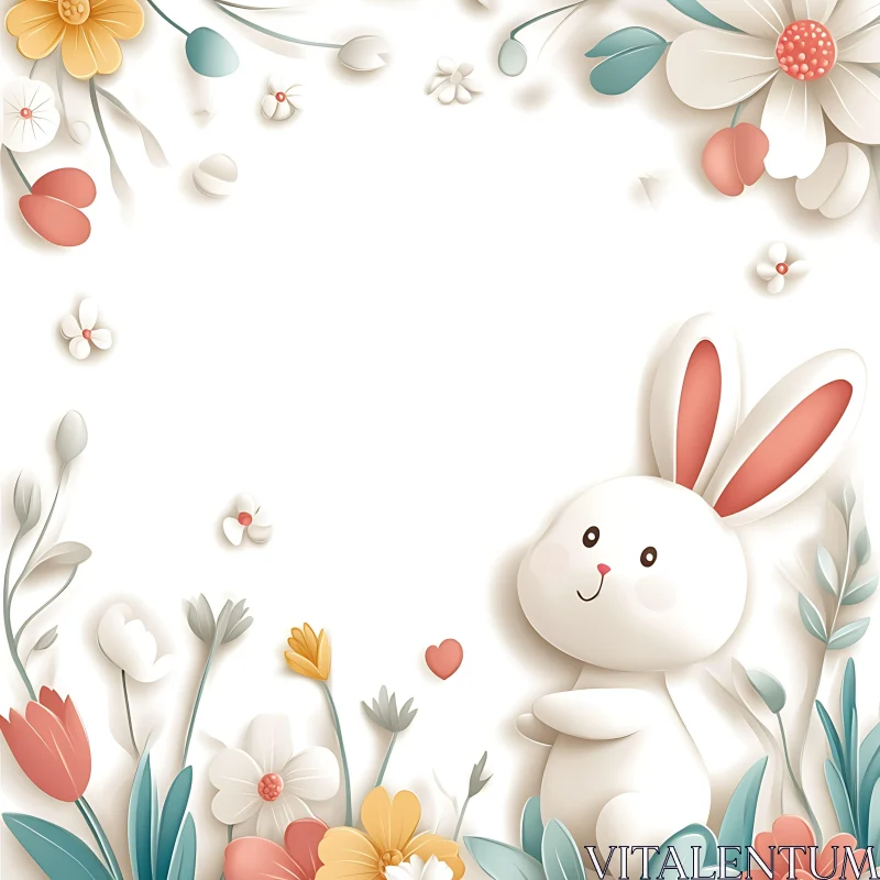 AI ART Pastel Floral Rabbit Illustration