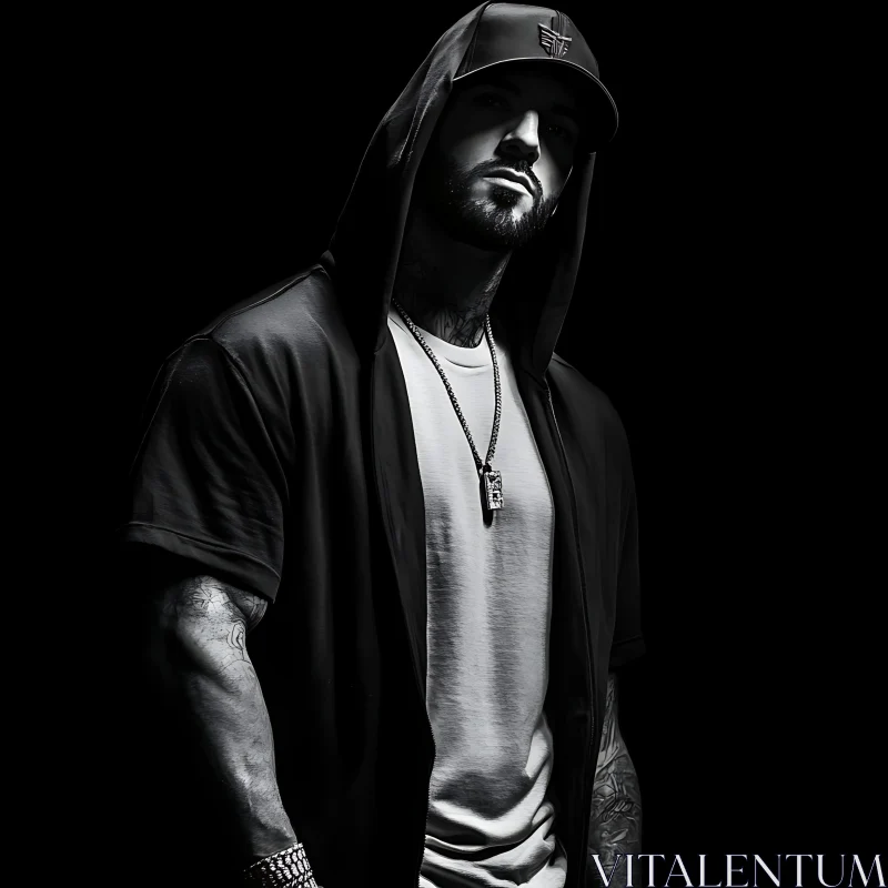 AI ART Hooded Man in Black and White