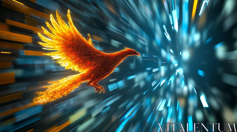 Fiery Bird in Flight AI Image