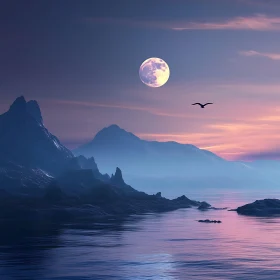 Moonlit Mountains Seascape