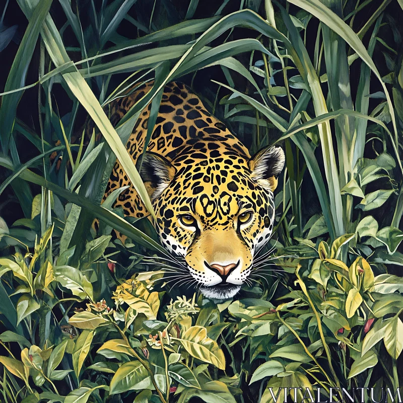 Camouflaged Jaguar in Greenery AI Image