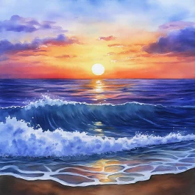 Watercolor Sunset Over the Sea