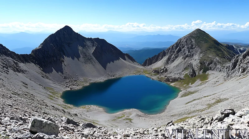 High-Altitude Lake Between Mountain Peaks AI Image