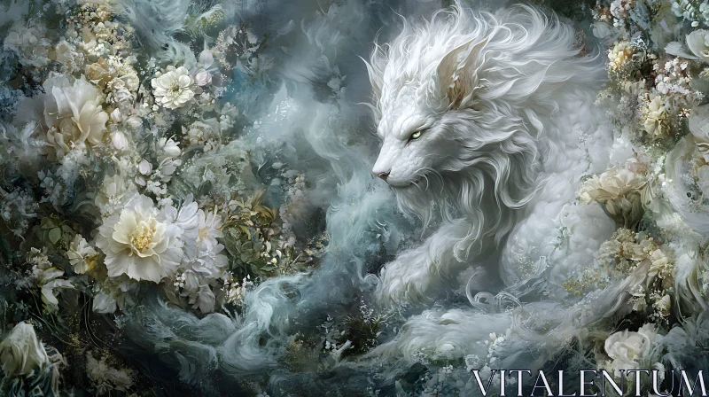 AI ART Mystical Wolf in a Garden of Dreams