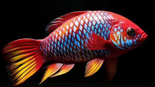 Intricate Body-Painted Gold Fish - Heian Period Art