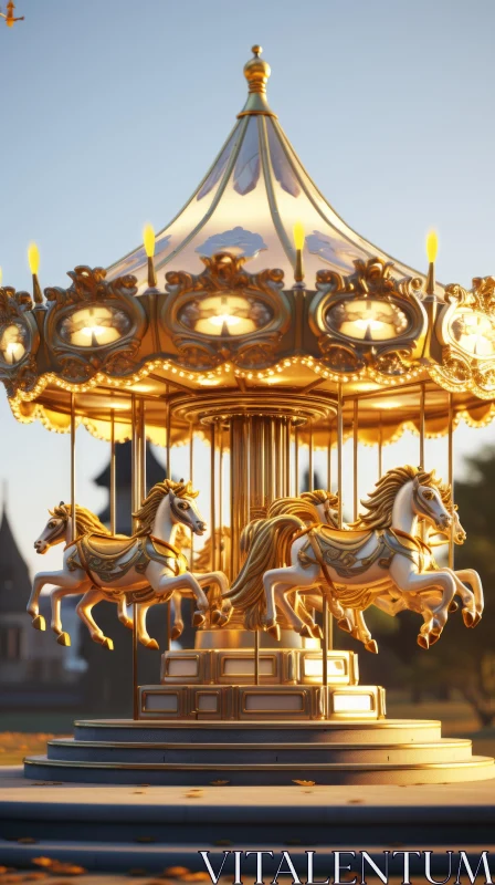 Mesmerizing Gold Carousel in a Park | Cinema4D Artwork AI Image