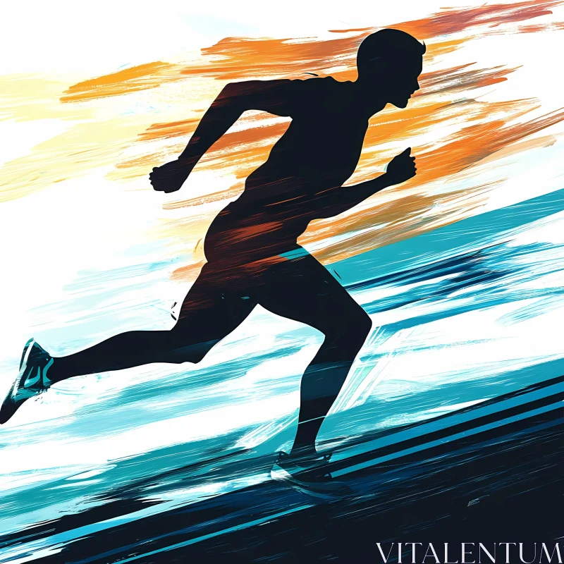 AI ART Silhouetted Runner in Motion Against Colorful Brushstrokes