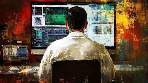 Person Analyzing Data on Multiple Computer Screens