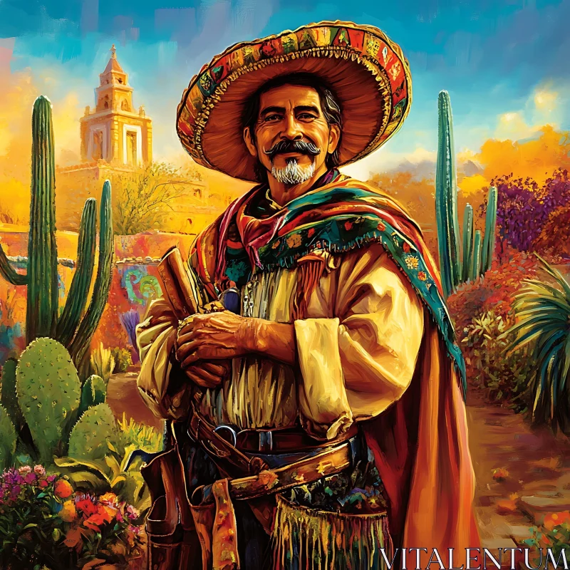 Portrait of a Mexican Man in Traditional Clothing AI Image