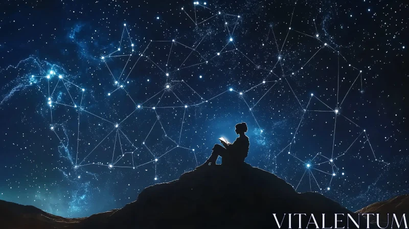 AI ART Person Reading Book Under Constellations