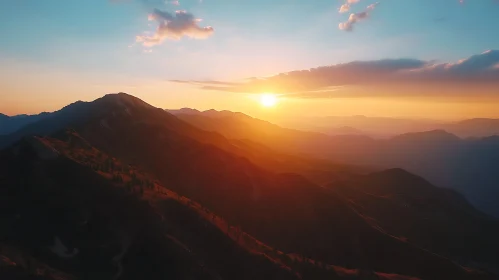 Sunset Over Mountain Peaks Landscape