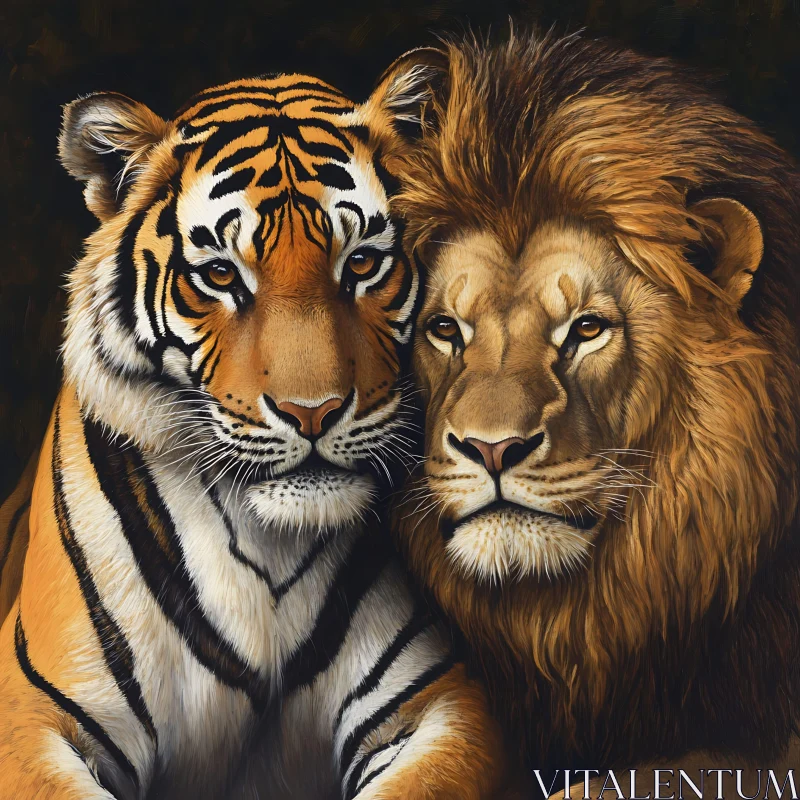 Tiger and Lion Close Up Portrait AI Image