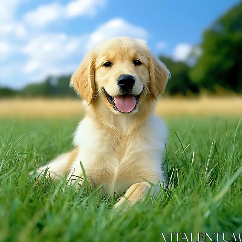 Joyful Golden Retriever Puppy in Nature AI Image