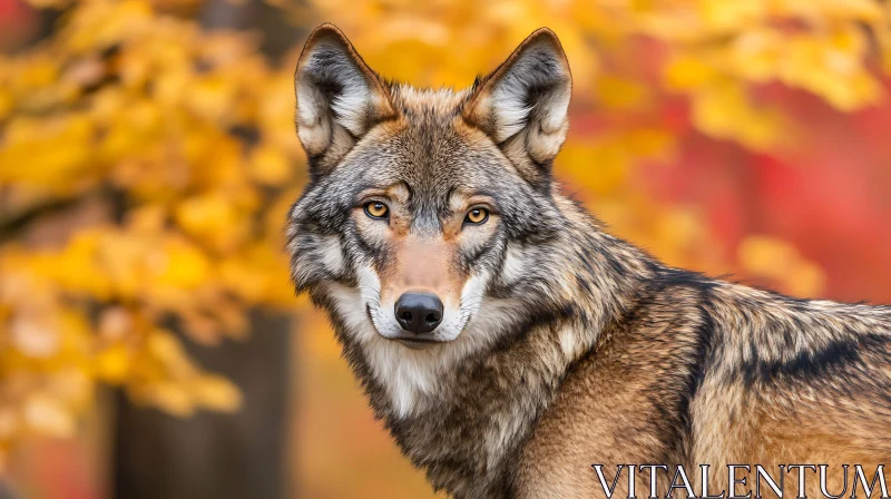 Captivating Wolf Gaze in Fall Colors AI Image