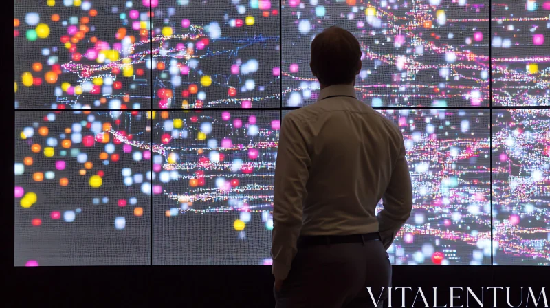 Man Observing Complex Data Visualization AI Image