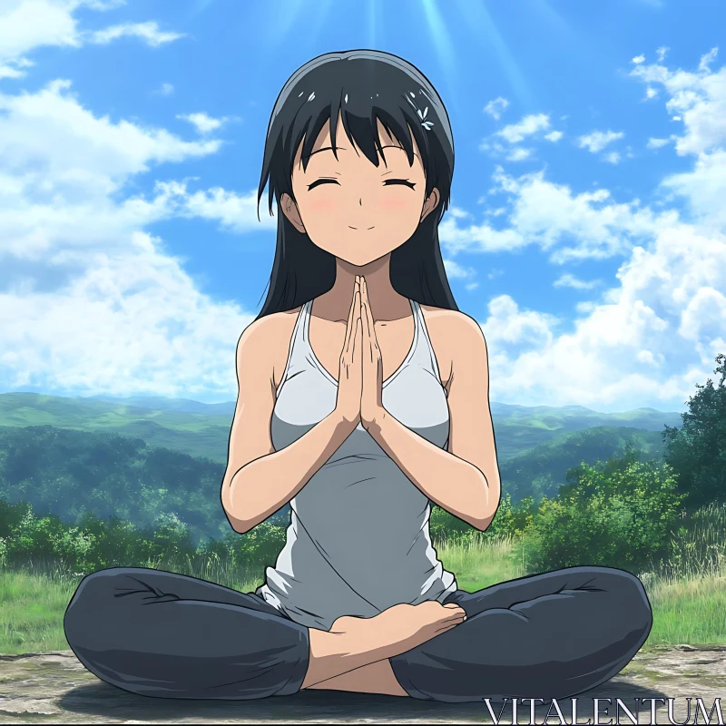 Anime Character Meditating in Nature AI Image