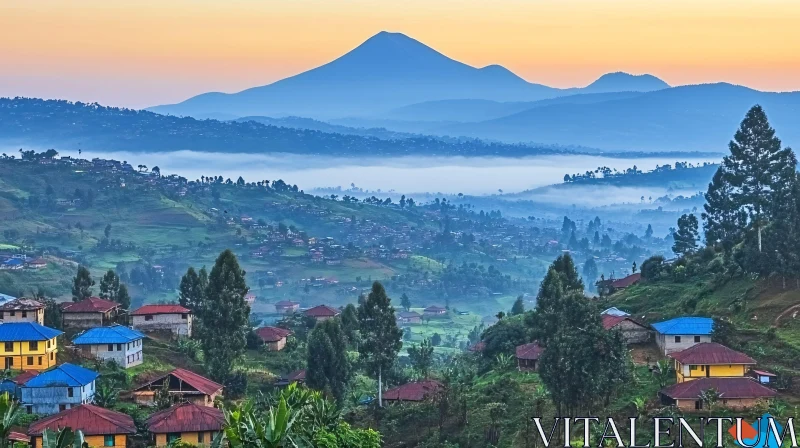 AI ART Tranquil Mountain Village View