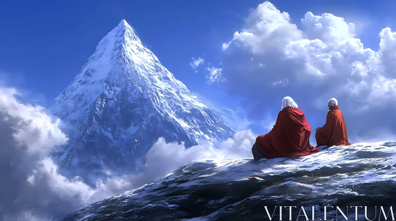 AI ART Monks Meditating at Mountain Top