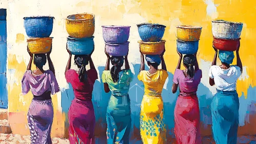 African Women Carrying Baskets Art